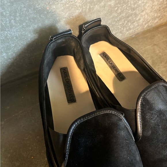 Karl Lagerfeld Black Leather Slip On Shoes Cler Black Suede Men’s Size 14M - Picture 8 of 12